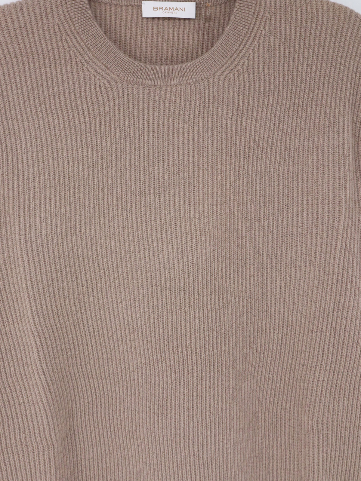 Ribbed cashmere crew neck sweater