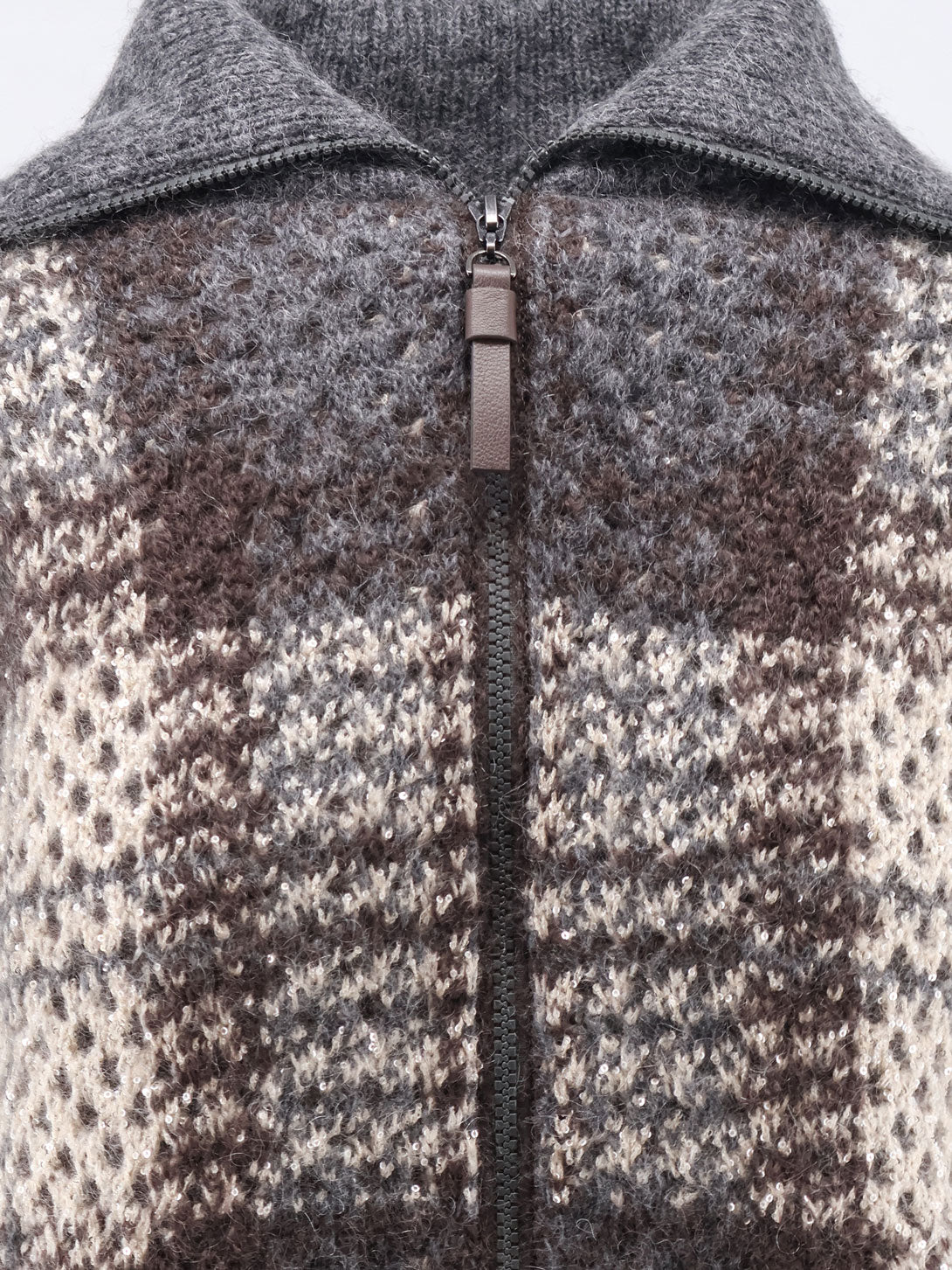 Cardigan con intarsi e ricamo micro paillettes