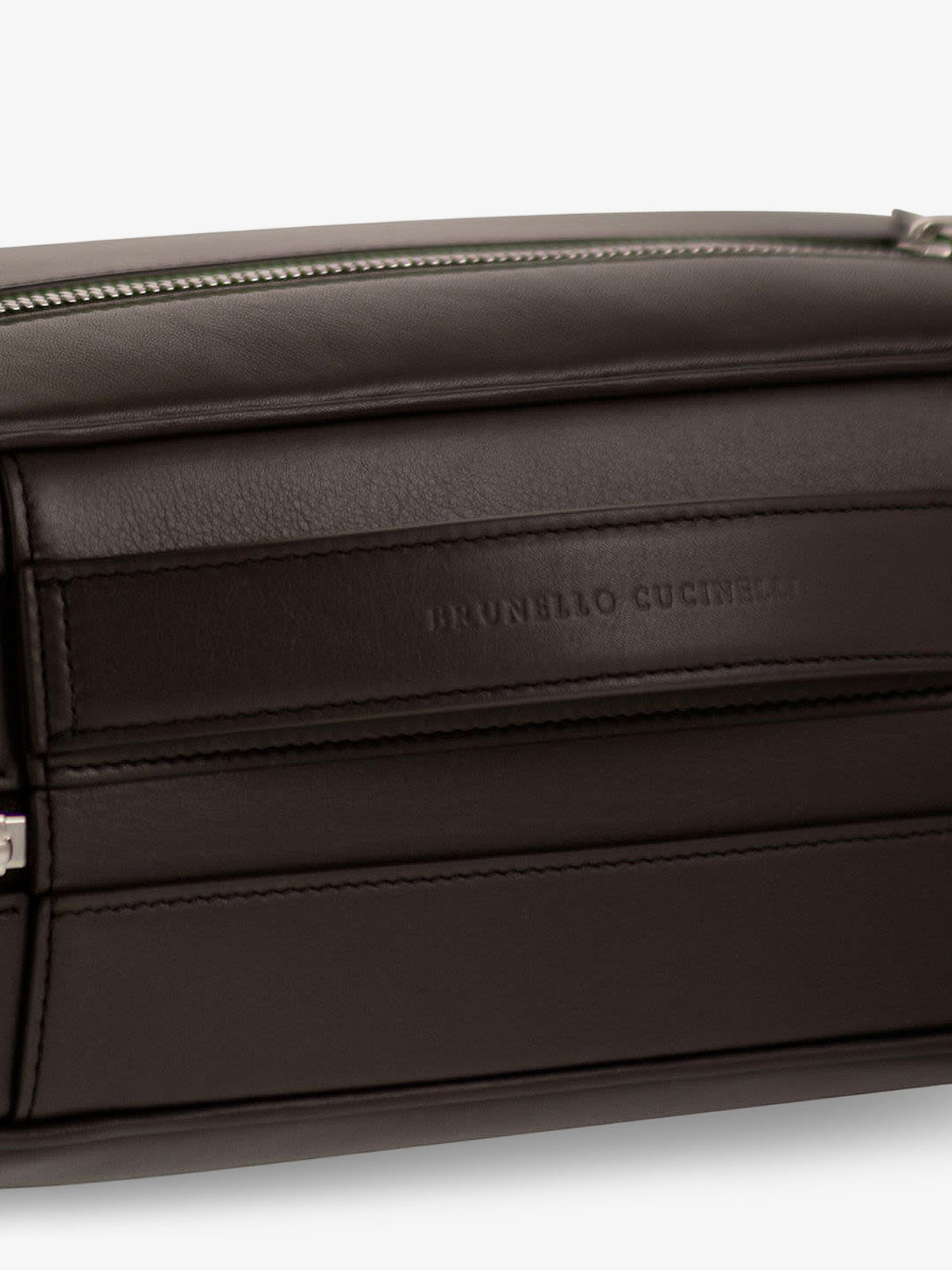 Leather beauty case with metal logo detail