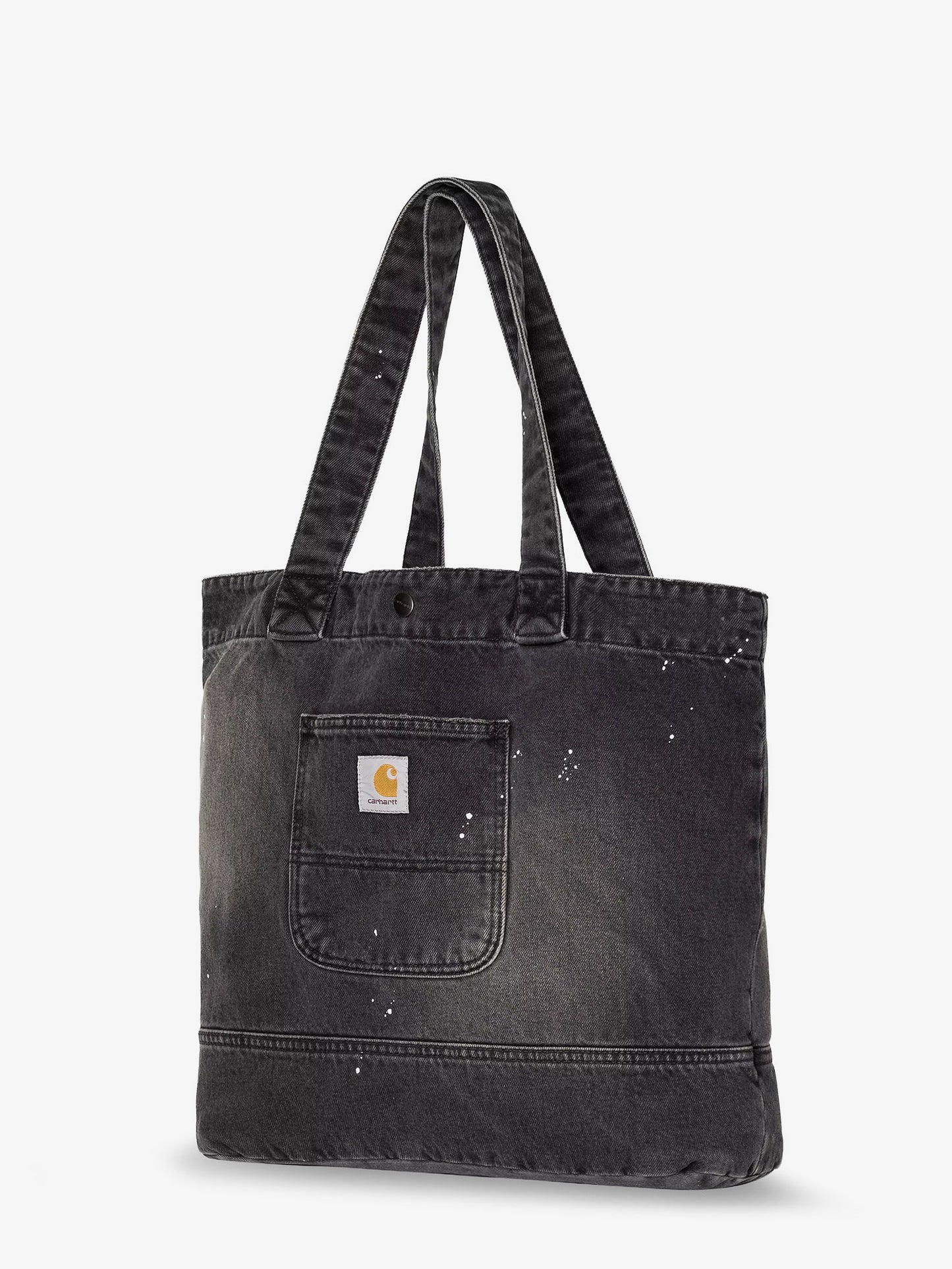 Used-effect black denim shopping bag