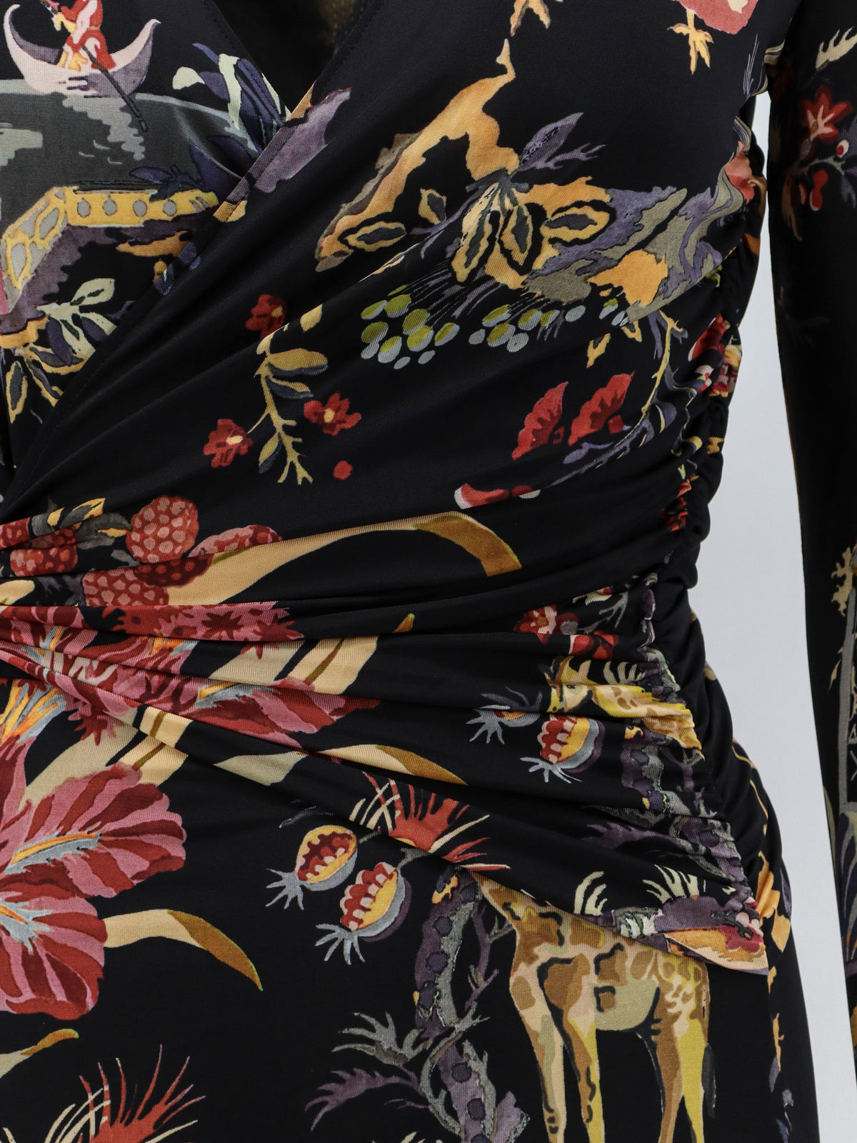 Stretch viscose long dress with multicolor print