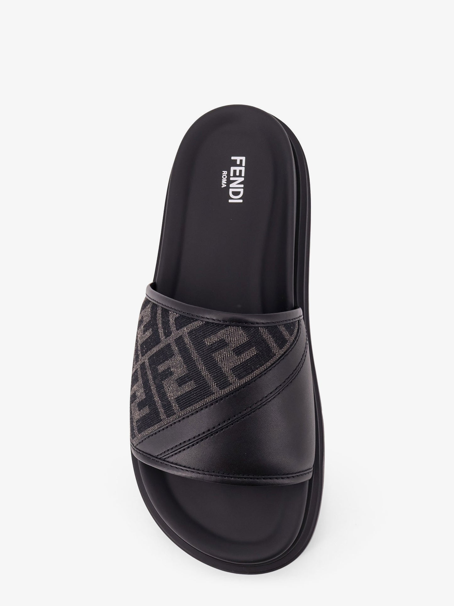 Low leather sandals with FF jacquard insert