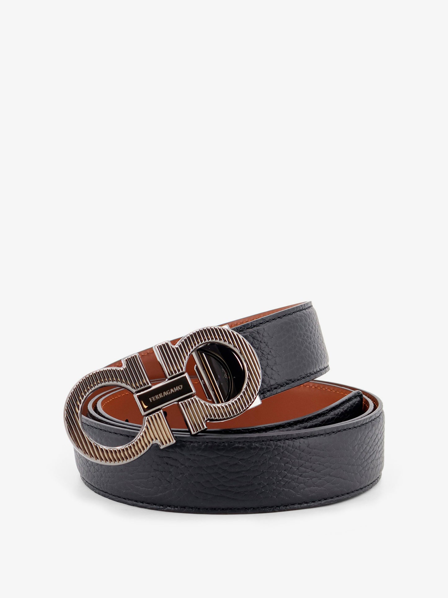 Reversible leather Gancini belt