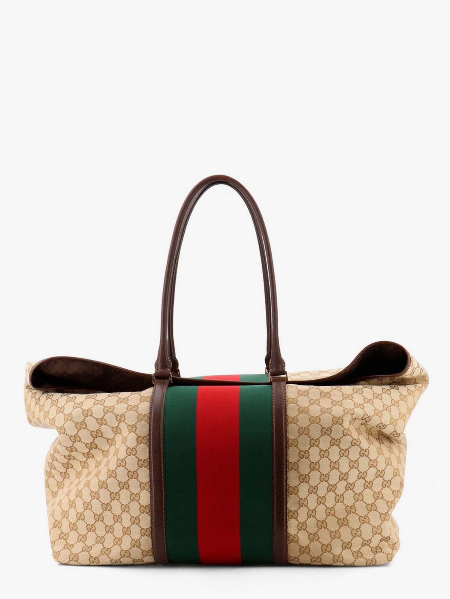 GUCCI Medium GG Duffle Bag With Web, Beige, GG Canvas