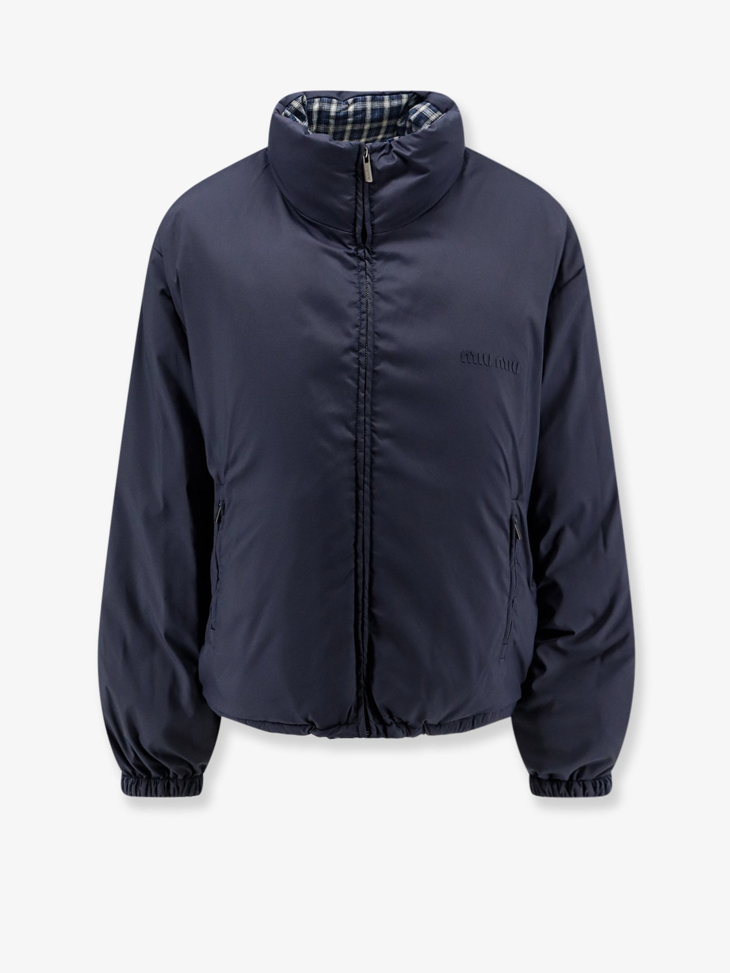 Reversible madras flannel down jacket
