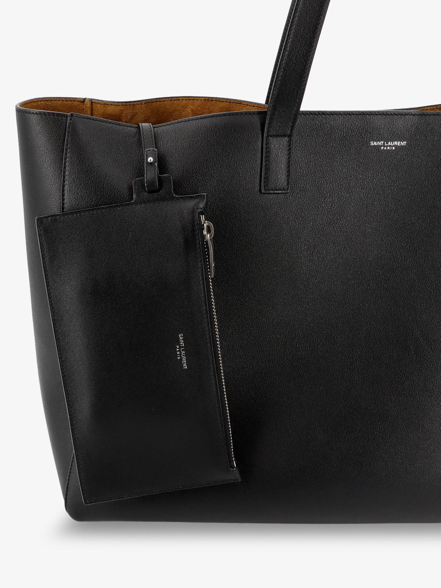Leather shopping bag with front logo