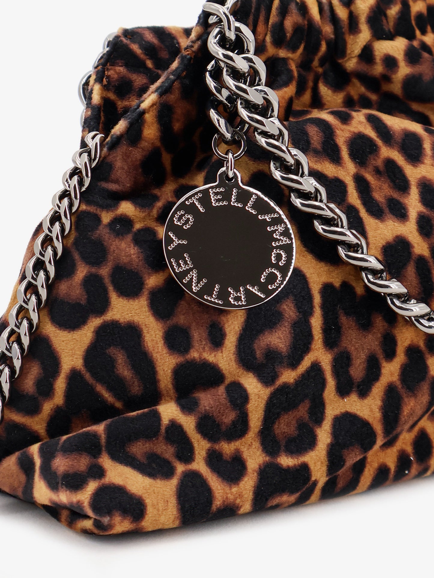 Borsa a tracolla Falabella Mini in velluto con motivo leopardato