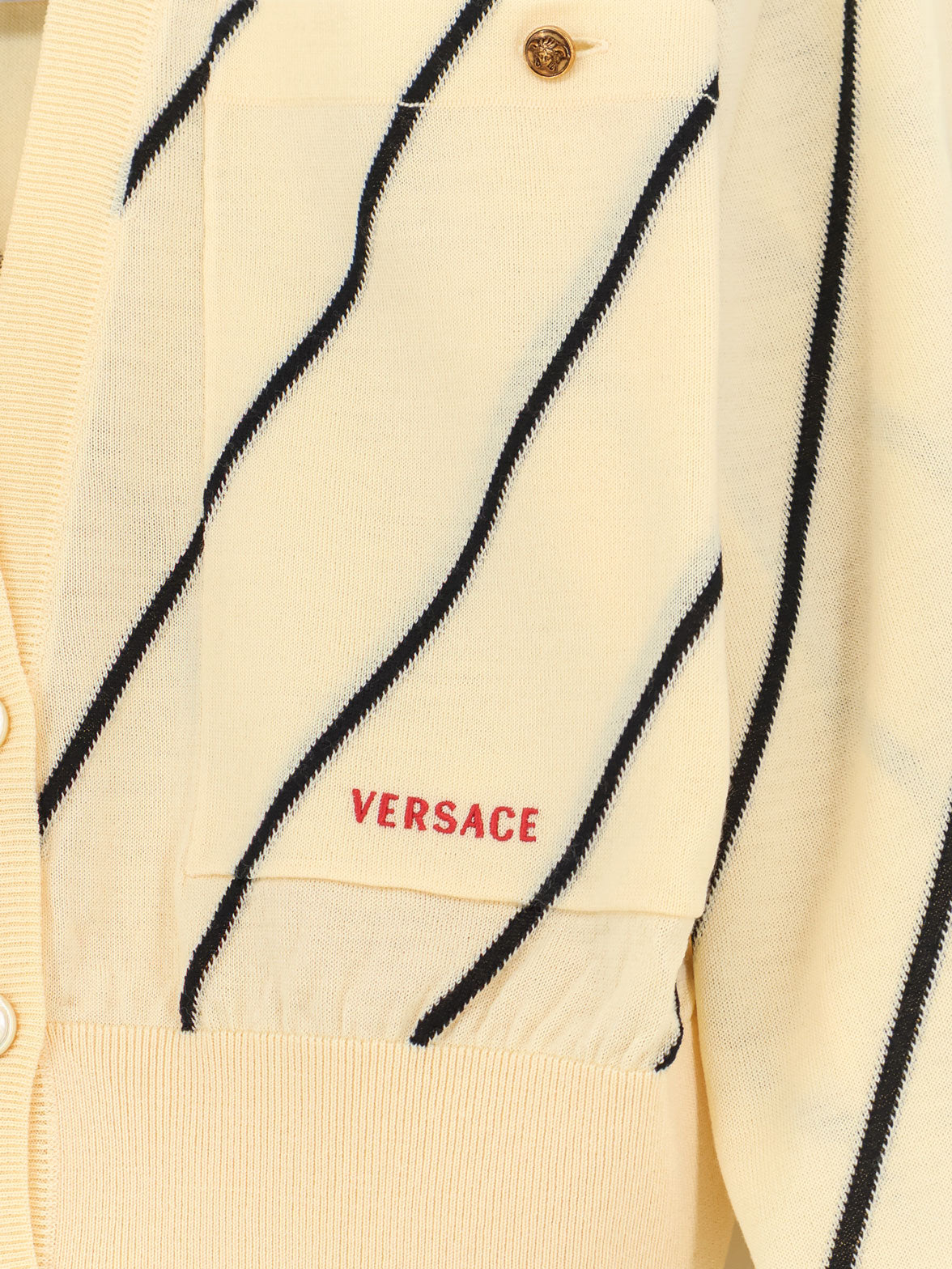 Wool blend cardigan with striped detail