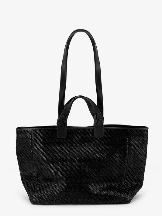 Elmio Medium vegetable leather shoulder bag with woven pattern
