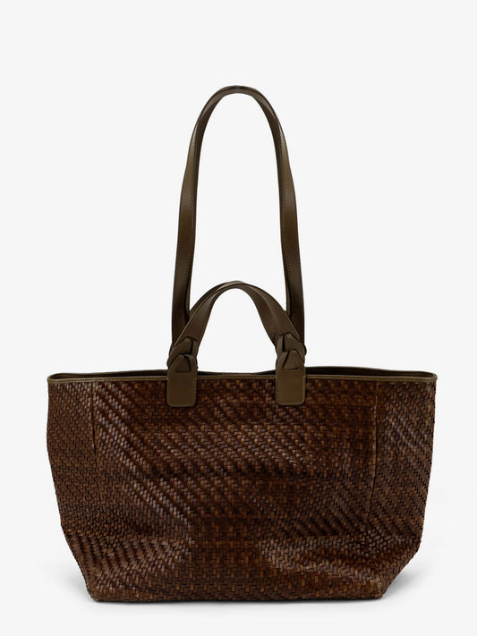 Elmio Medium vegetable leather shoulder bag with woven pattern