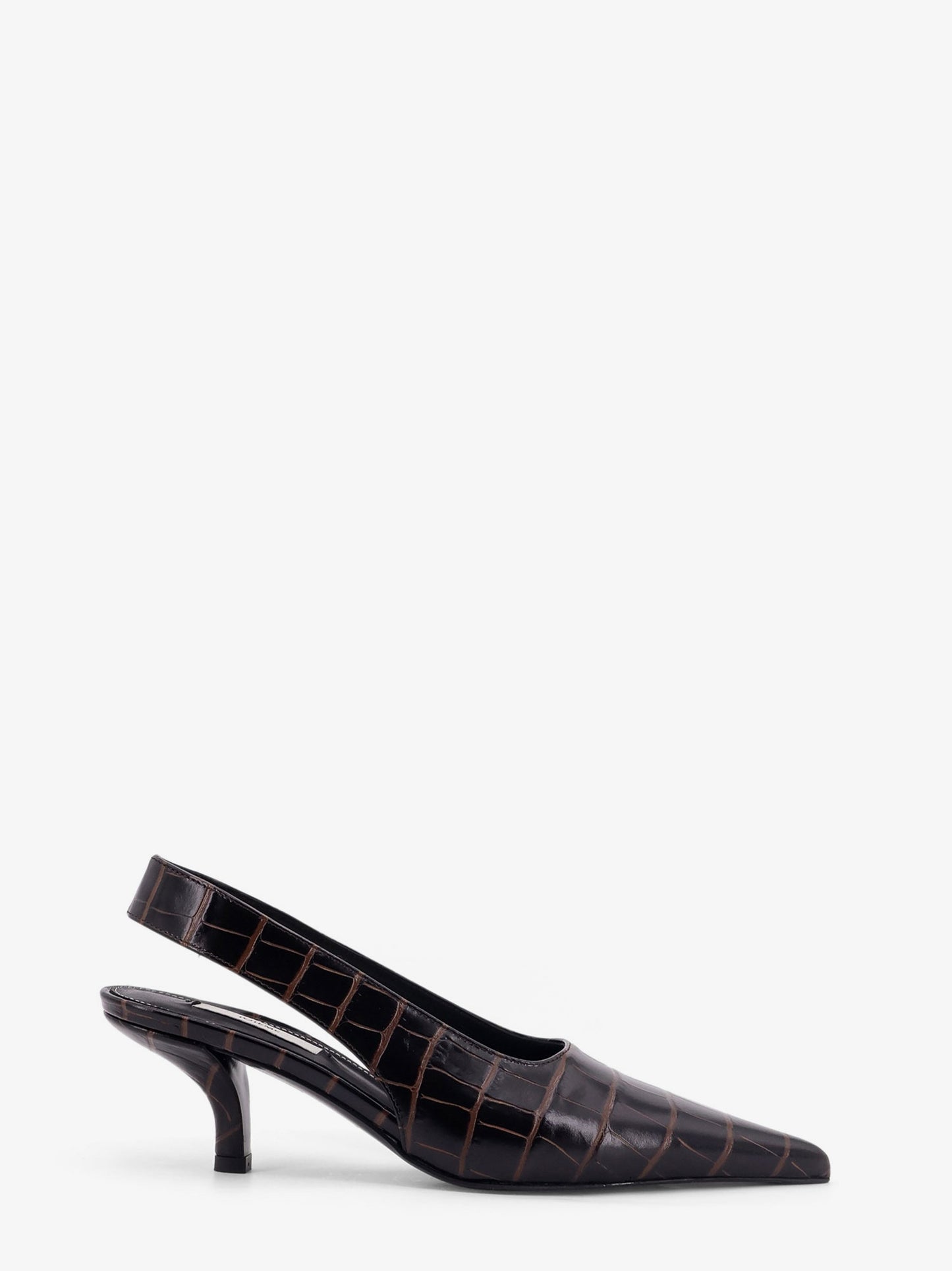 Leather decolleté slingback with croco effect