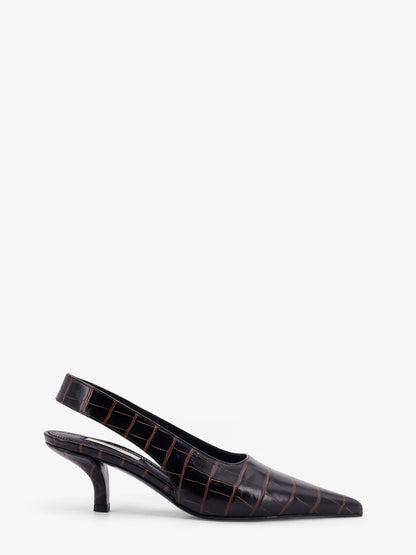 Leather decolleté slingback with croco effect thumbnail