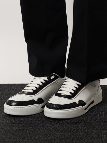 New roma leather sneakers with crocodile details thumbnail
