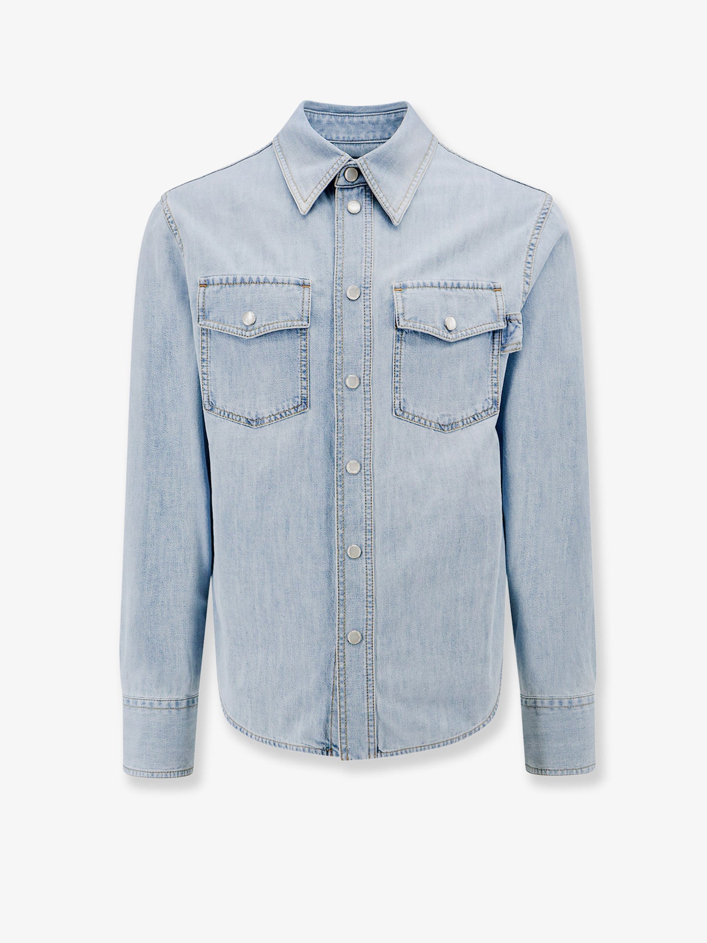 Denim shirt with mother-of-pearl buttons