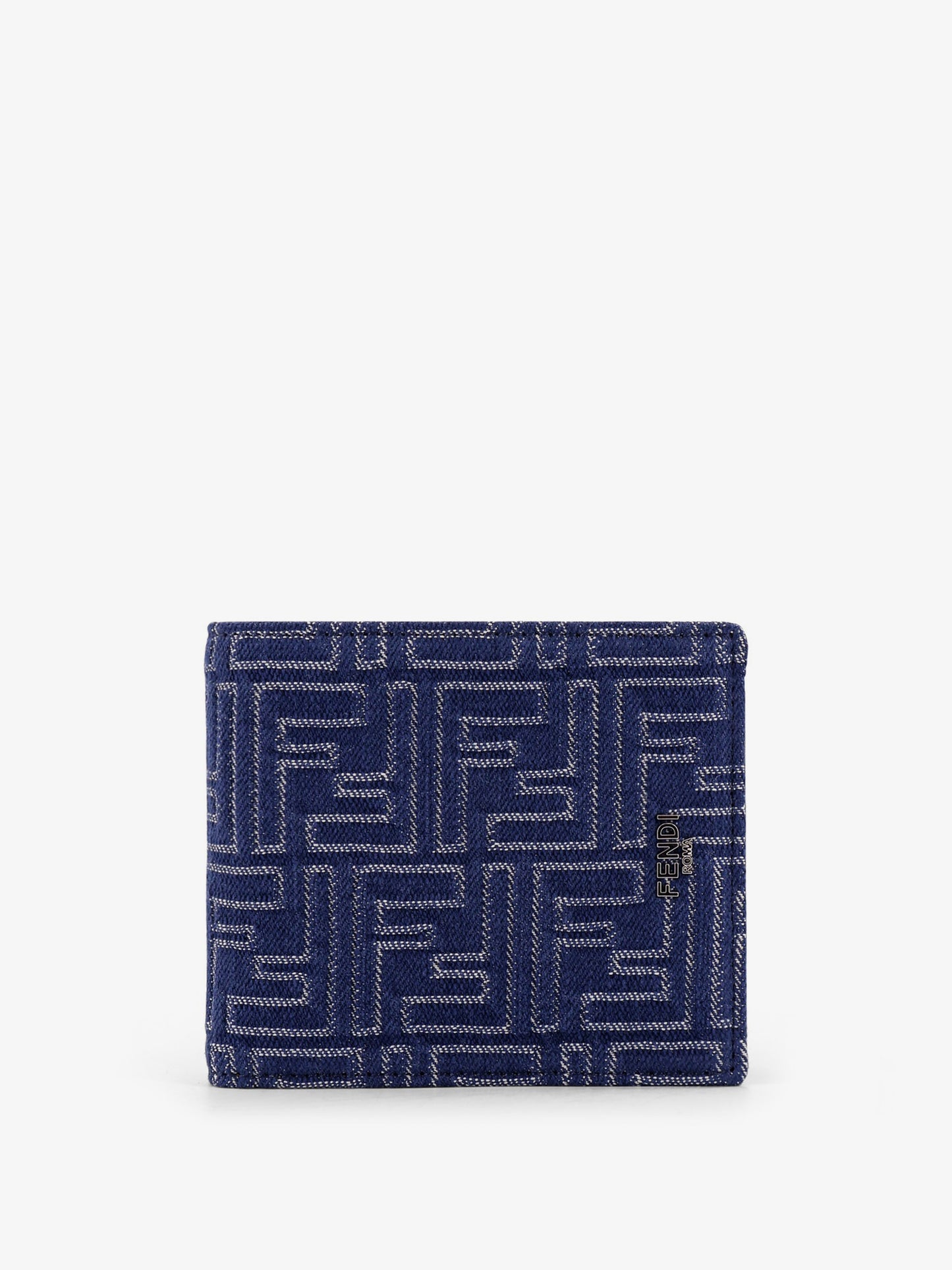 Denim-effect FF Jacquard bi-fold wallet