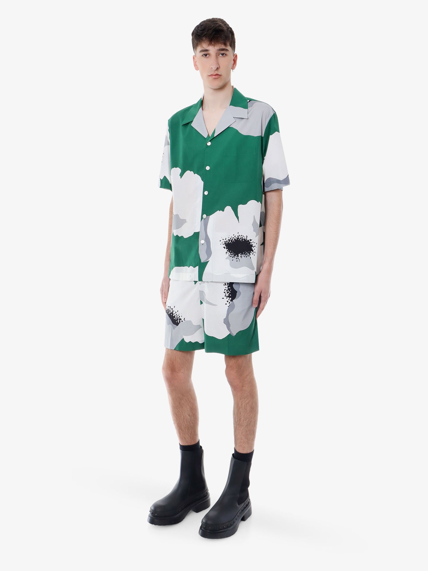 Cotton bermuda shorts with  valentino flower portrait print