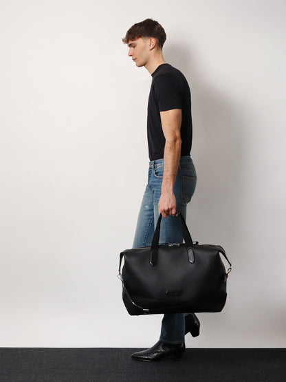 Leather duffle bag with suede inserts and logo patch thumbnail