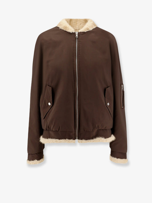 Reversible nylon and faux shearling bomber jacket