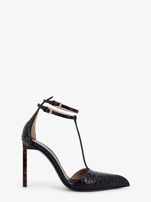 Python-effect leather pumps