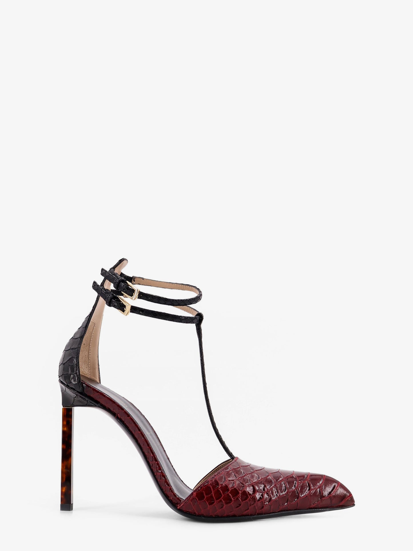 Python-effect leather pumps