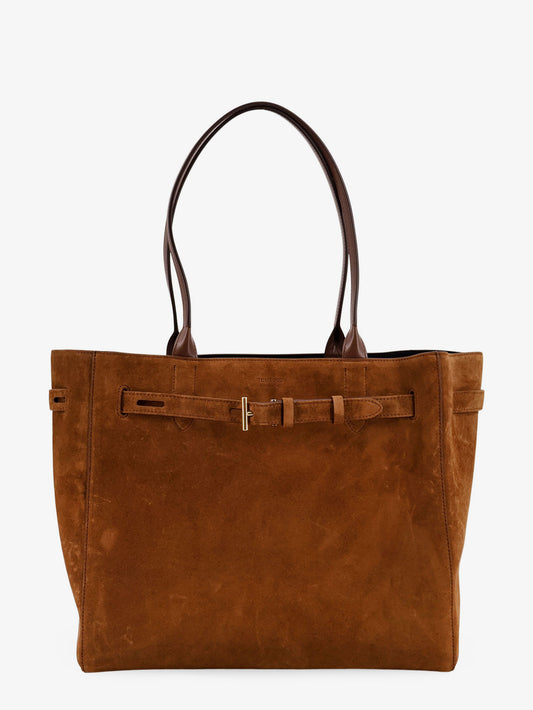 Suede shoulder bag with engraved logo on the front