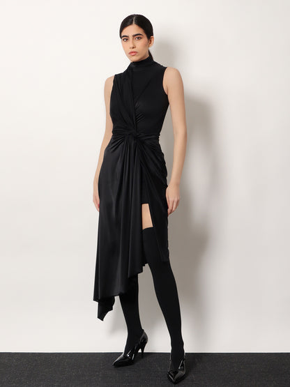 Stretch fabric long asymmetrical dress thumbnail