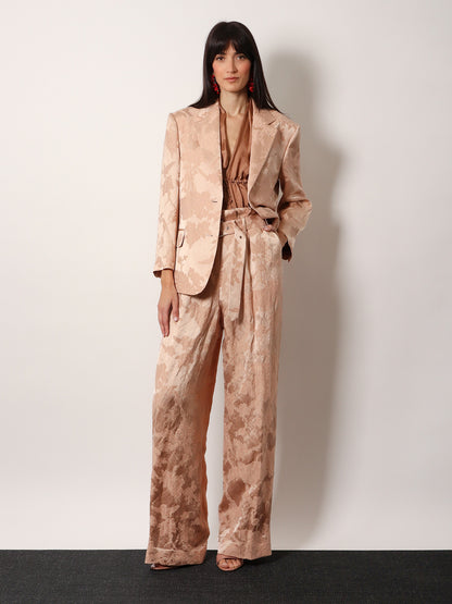 Jacquard linen blend blazer with floral motif thumbnail