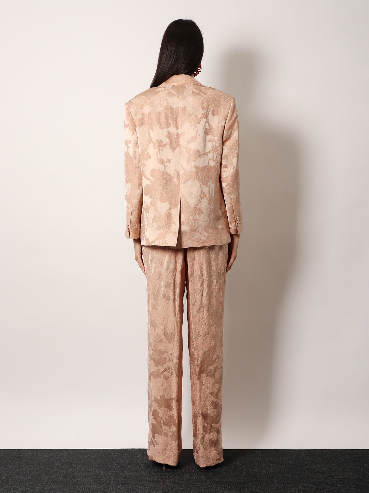 Jacquard linen blend blazer with floral motif