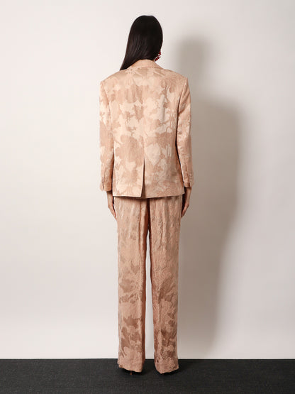 Jacquard linen blend blazer with floral motif thumbnail