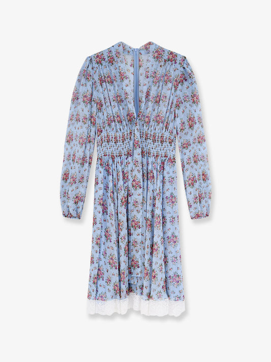 Long chiffon dress with Stampa Mazzo di Fiori print