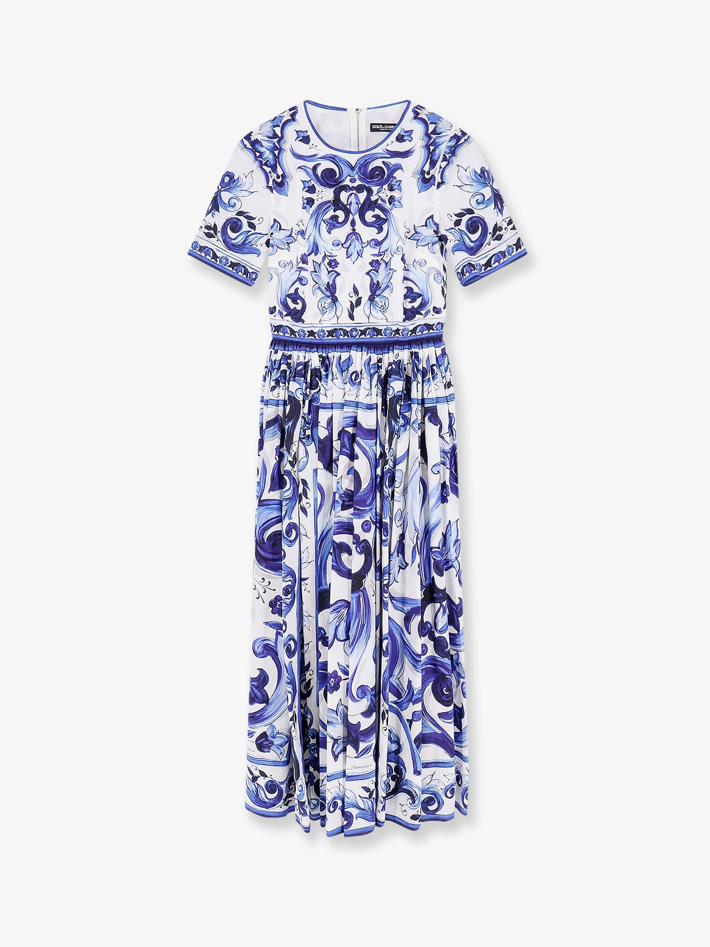 Poplin midi dress with Maiolica print