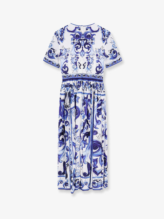 Poplin midi dress with Maiolica print DOLCE & GABBANA - Nugnes1920 Poplin midi dress with Maiolica print DOLCE & GABBANA - Nugnes1920