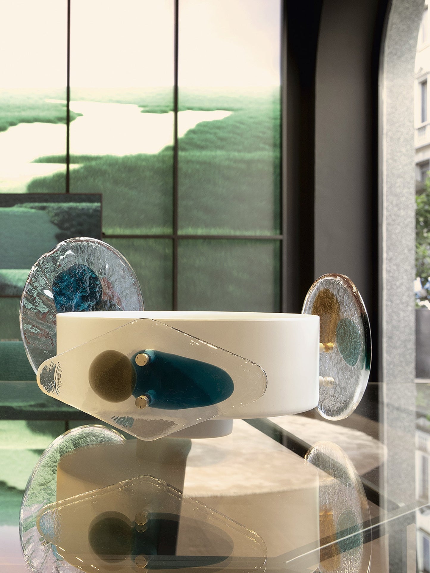 Colourdisc vase in brass with murano glass elements