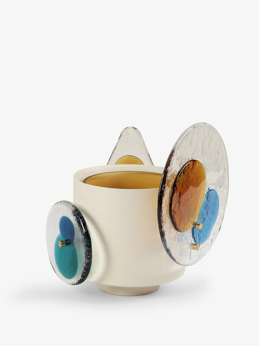 Colourdisc vase in brass with murano glass elements