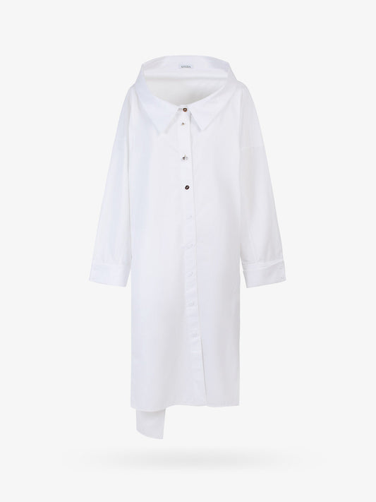 Cotton dress with asymmetric neckline