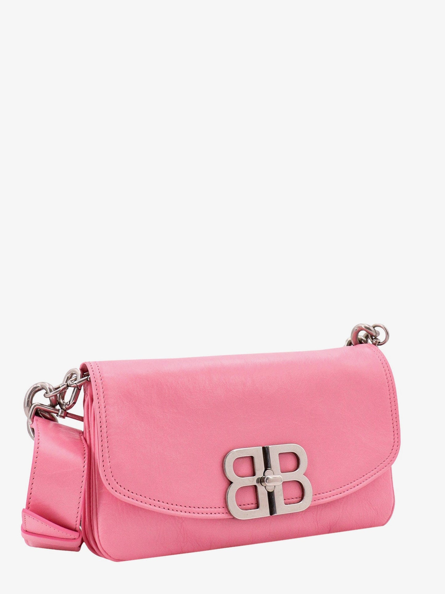 Leather shoulder bag with metal monogram