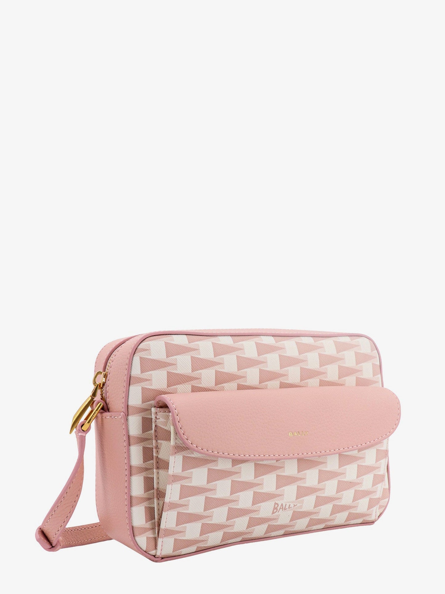 Coated canvas and leather shoulder bag with all-over print