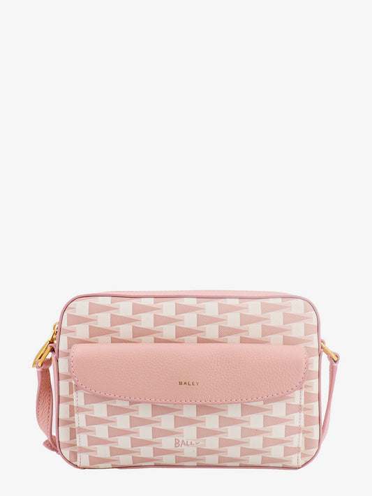 Coated canvas and leather shoulder bag with all-over print