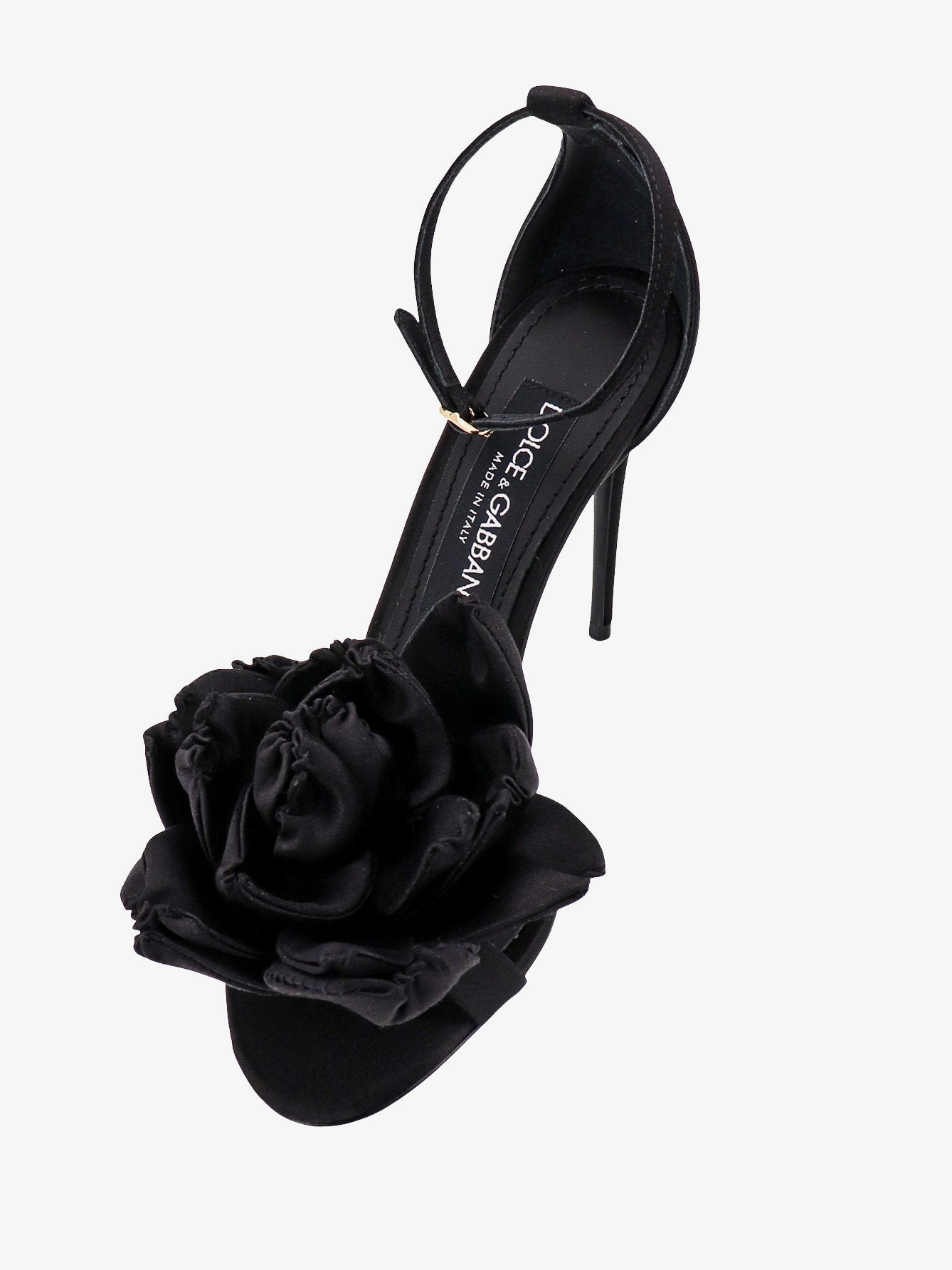 Satin sandals with floreal application