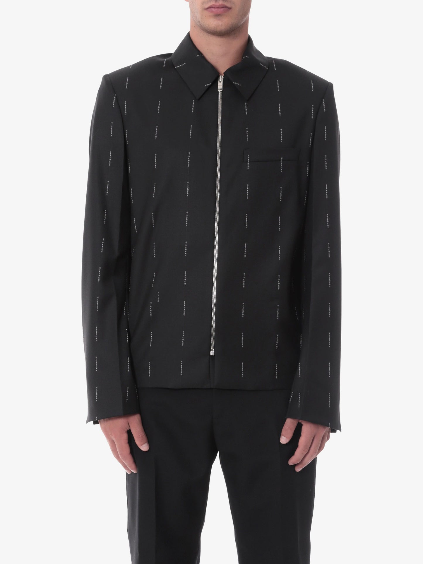 Wool blazer with all-over logo print