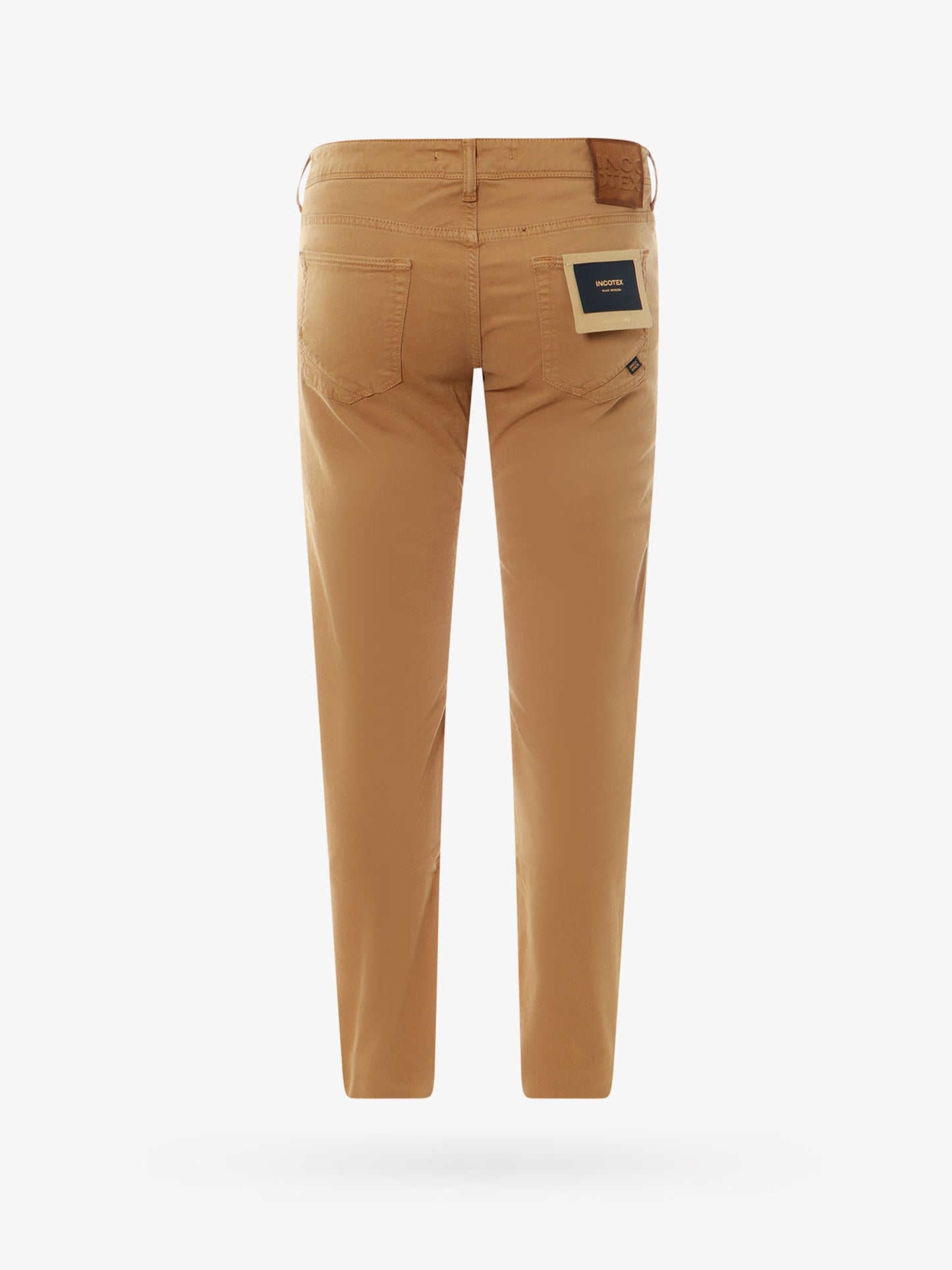 Stretch cotton trouser with back suede logo patch