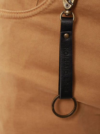 Stretch cotton trouser with back suede logo patch thumbnail