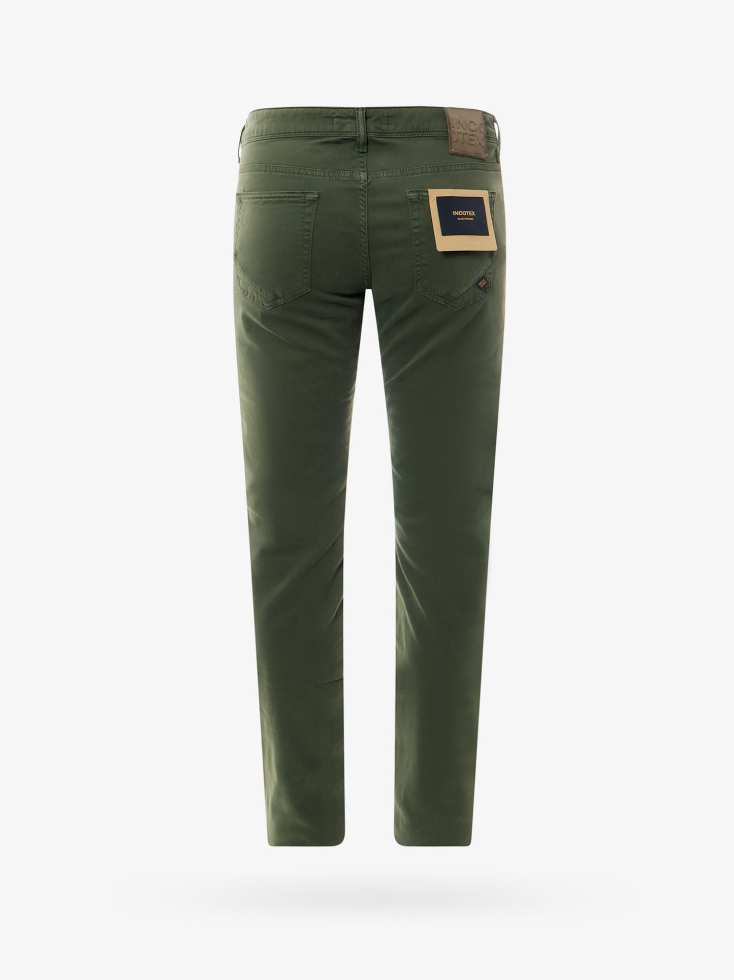Stretch cotton trouser with back suede logo patch