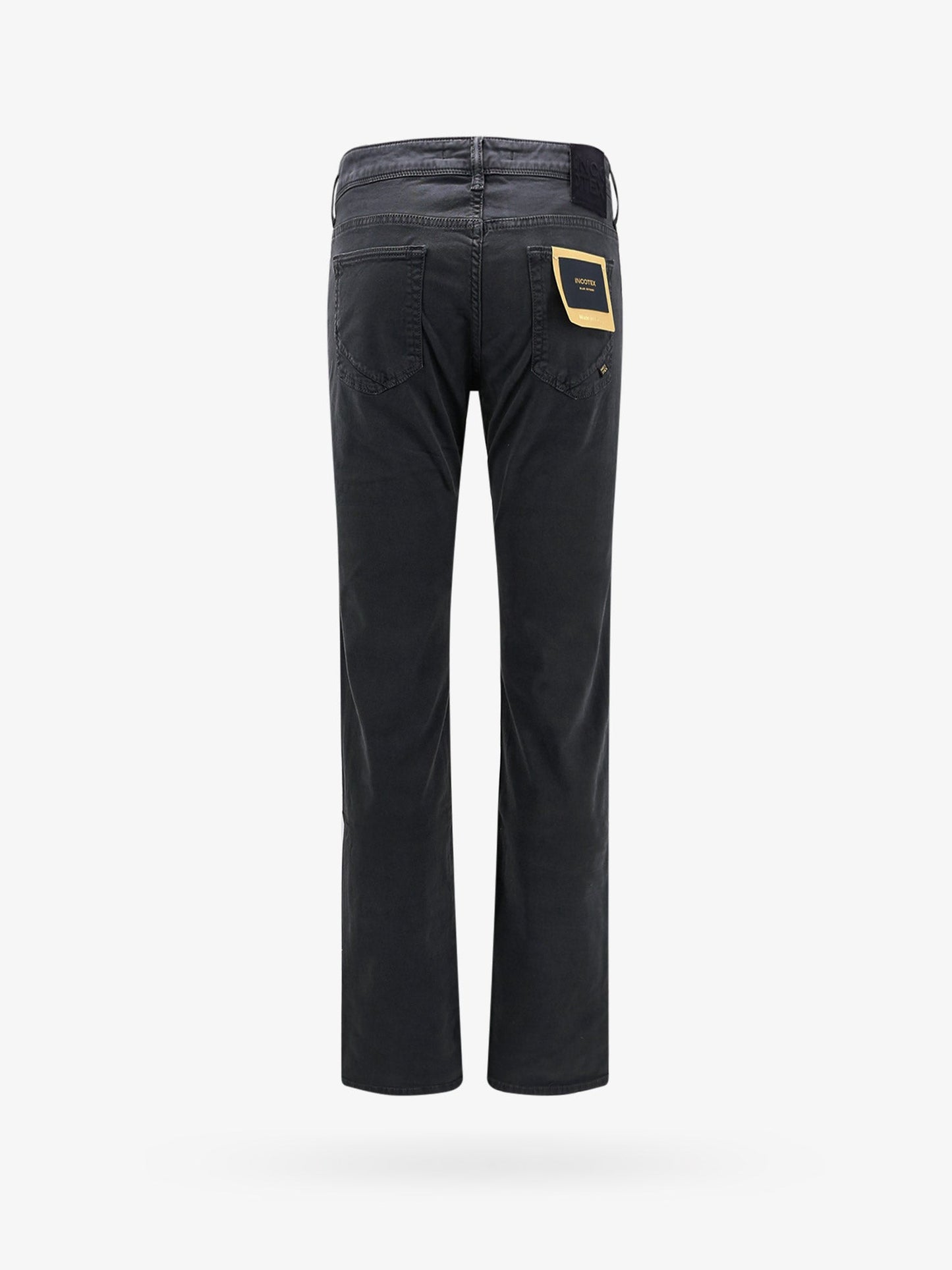 Stretch cotton trouser with back suede logo patch