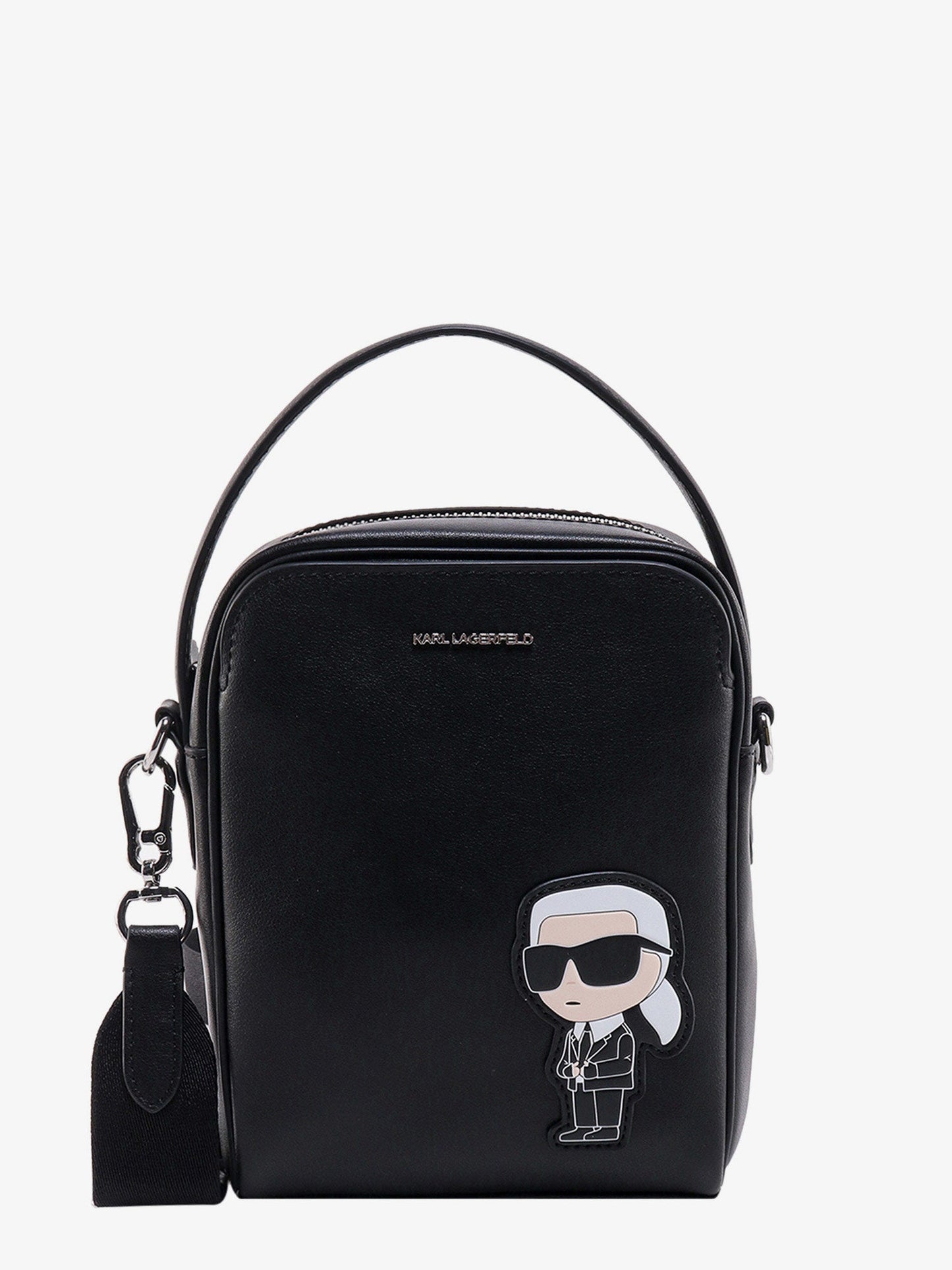 Leather shoulder bag with iconic karl patch