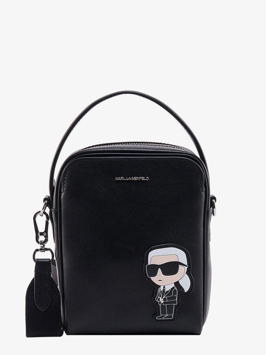 Leather shoulder bag with iconic karl patch