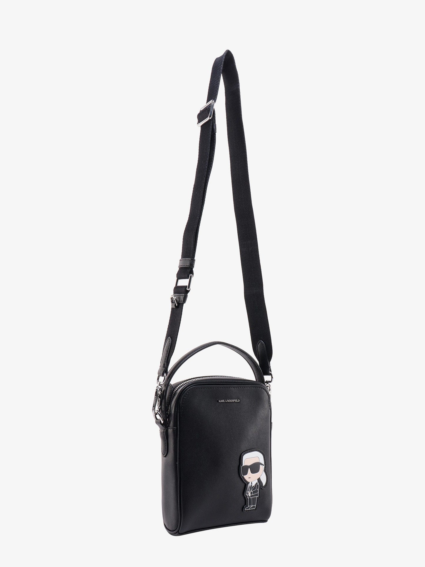 Leather shoulder bag with iconic karl patch