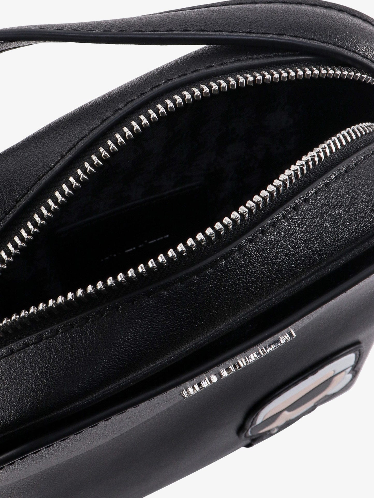 Leather shoulder bag with iconic karl patch