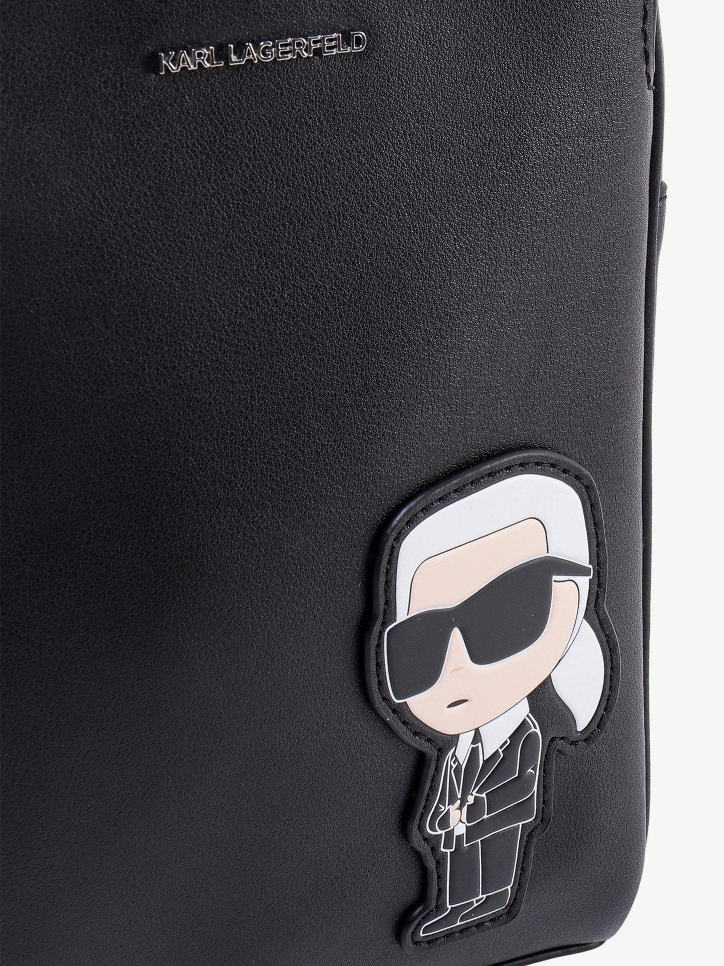 Leather shoulder bag with iconic karl patch