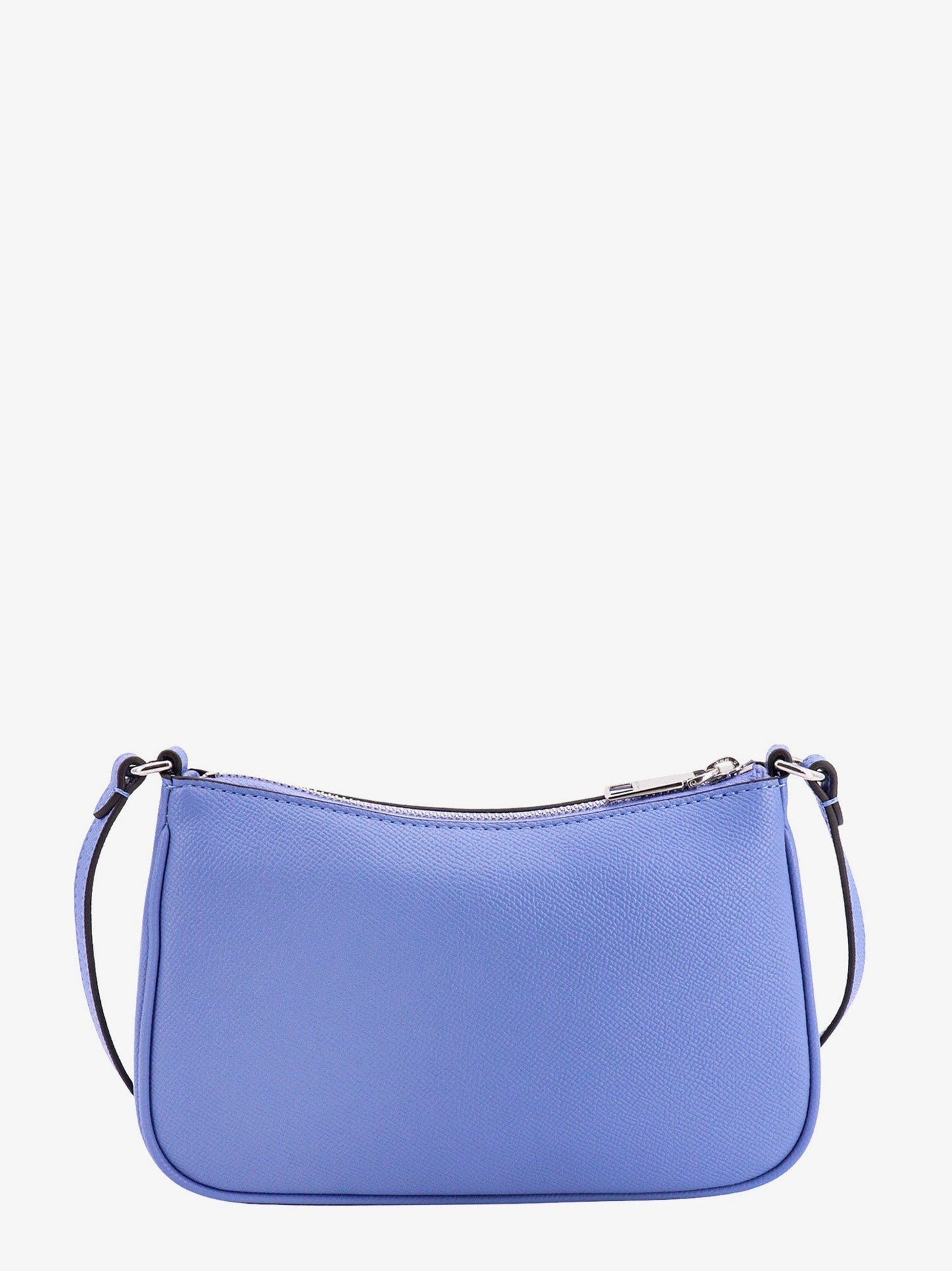 Leather shoulder bag with frontal metal logo